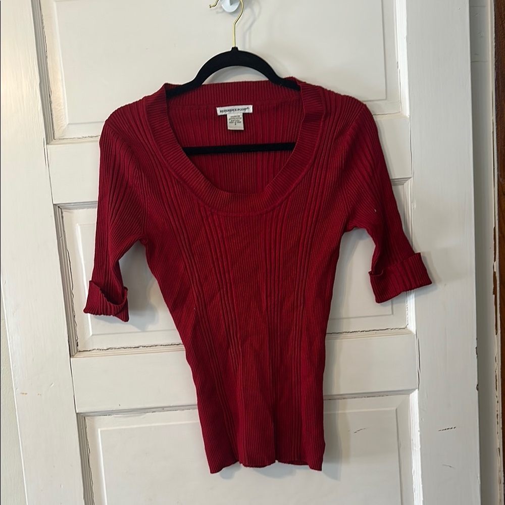 Red Ribbed Women's Blouse
